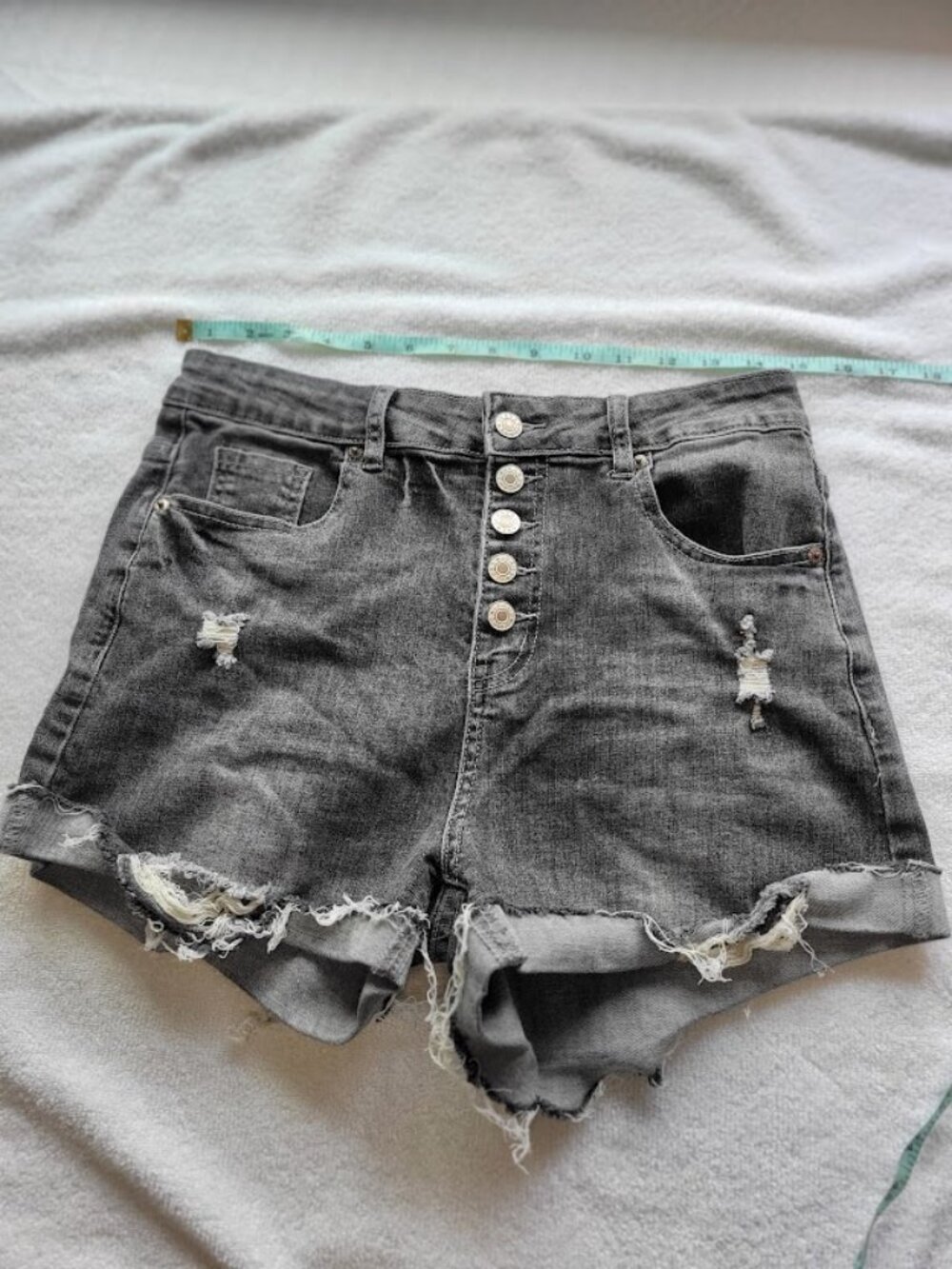 Women's Gray Distressed High-Waisted Denim Shorts Size Medium